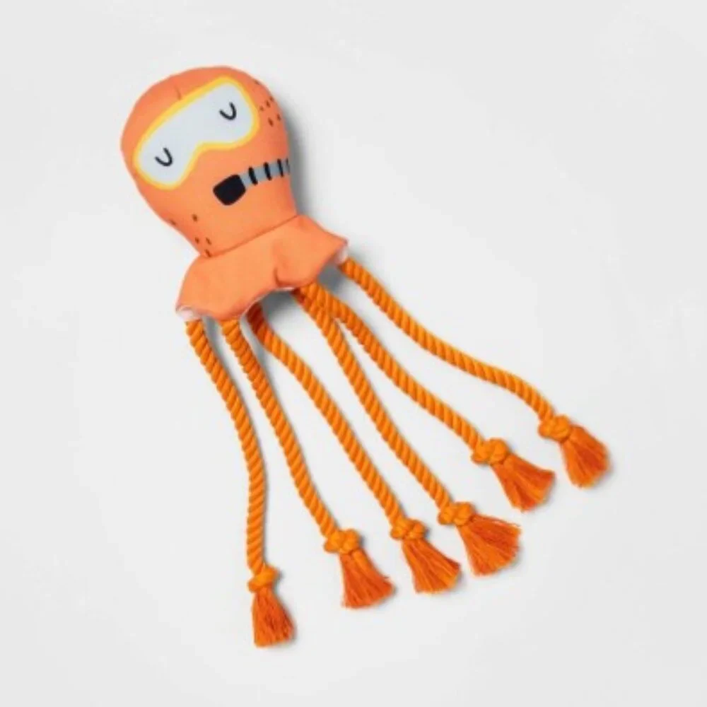 Bundle of 2 Dog Squeaky Tug Toys Disney Sebastian the Crab + Orange Octopus NWT